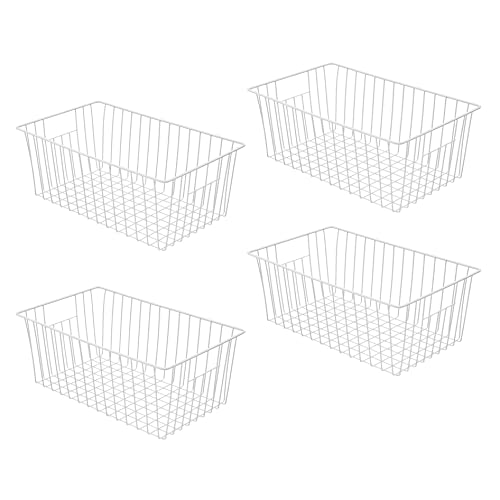Large Wire Storage Baskets Freezer Organizer Baskets (16in x 9.8in x 7in(4Pack) / White, 4Pack)
