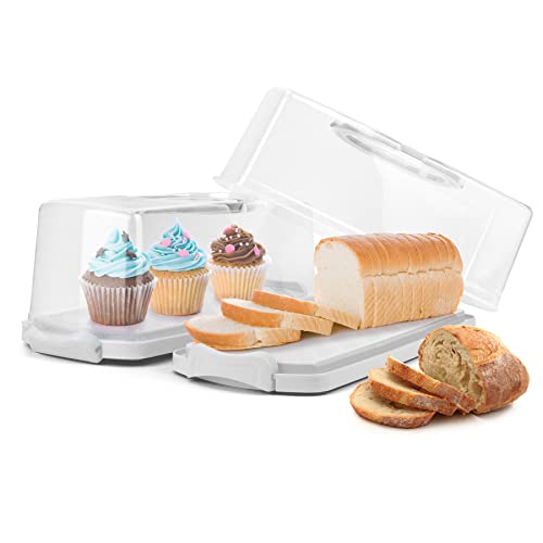 2 Pack Plastic Rectangular Bread Box with Clear Lid
