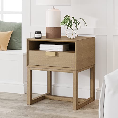 Luke Modern Nightstand Side Accent or End Table with Storage Drawer (Light Brown / Set of 1)