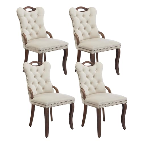 Beige Velvet Upholstered Dining Chairs Set of 4 (Warm Beige)