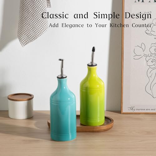 Sweejar Ceramic Olive Oil Dispenser Bottle Set (15.5 oz, Set of 2 / GradientBlueGradientGreen)