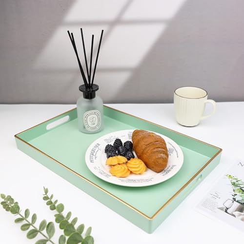 Green Decorative Serving Tray with Handles (Green)