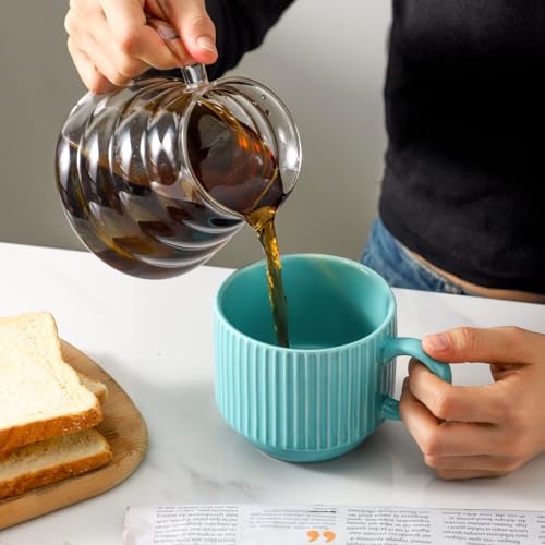 15 oz Coffee Mug Set of 4 with Stand (Teal / 15 Ounces)