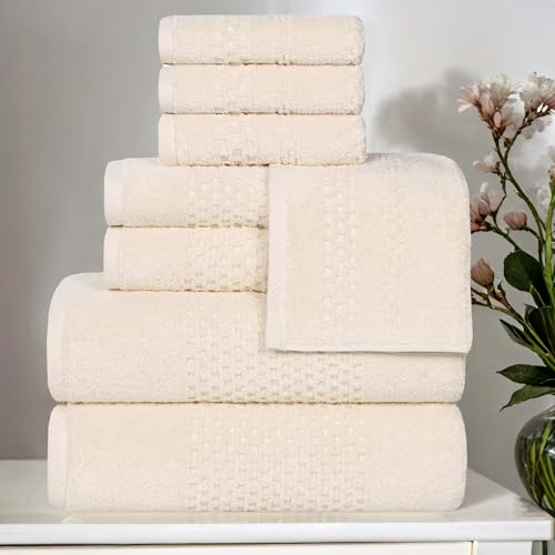 Playa Zero Twist Cotton Medium Weight Towels (8 Piece Towel Set / Ivory)