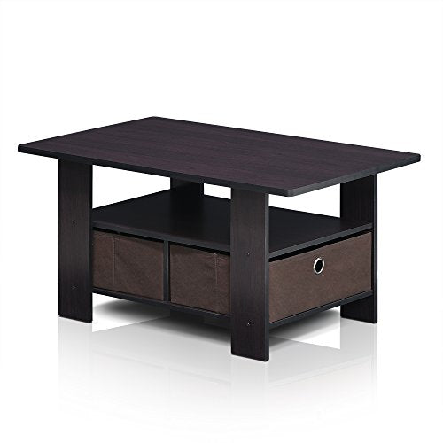 Andrey Coffee Table with Bin Drawer (Dark Walnut / 2 Bin)