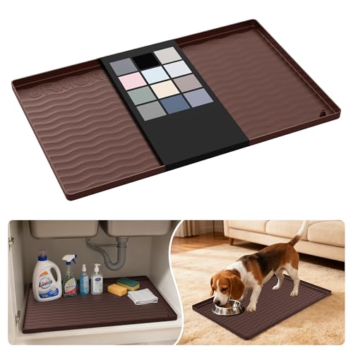 Waterproof Silicone Under Sink Mat 22'' x 14'' Shelf Liner for Kitchen and Bathroom (Brown / 14"W x 22"L)