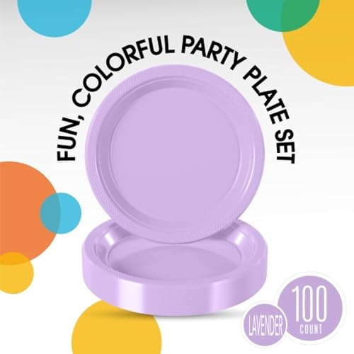 Sturdy Lavender Plastic Plates 9" Party Plates 100 Pcs (9 inch / Lavender)