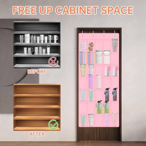 35 Pockets Door Hanging Cup Organizer Fit for Stanley Tumblers (67'' x 27.6'' / Pink)