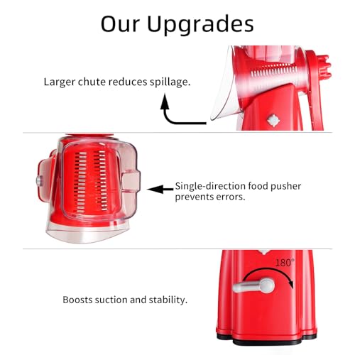 Upgrade Rotary Cheese Grater Shredder with Handle (Red)