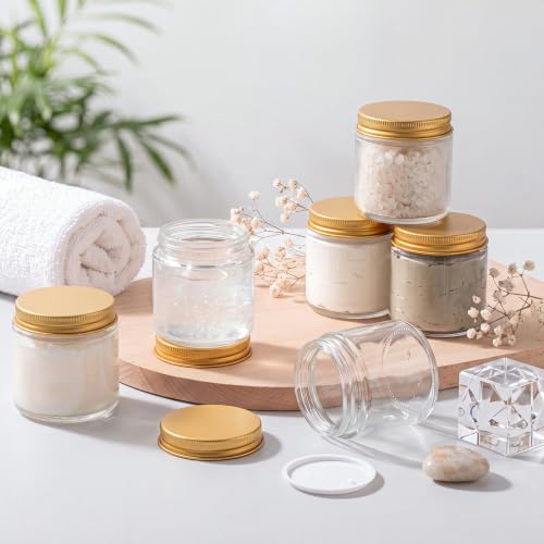 24 Pcs 4 oz Glass Jars with Gold Lid and Inner Liners (Clear,Gold / 4 oz)