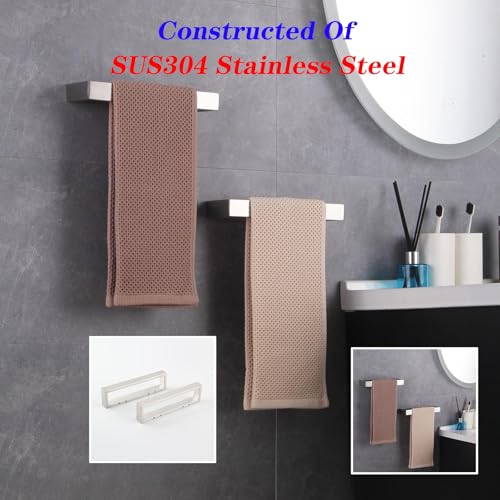 Modern Towel Holder Square Style Brushed Stainless Steel Towel Hanger Towel Ring for Bathroom Wall Mount 2 Pack HG1716 (Brushed)