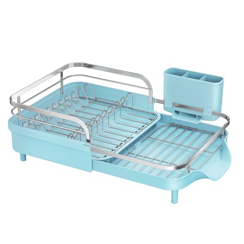 Expandable Dish Drying Rack for Small Kitchen Counter (Blue)