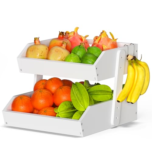 Bamboo Fruit Basket for Kitchen (2-Tier White)