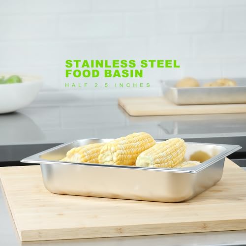 6-Pack 1/2 Size Stainless Steel Catering Pan, 2.5 Inch Deep Hotel Pan for Restaurant, Buffet, Party Supplies (6 Count)
