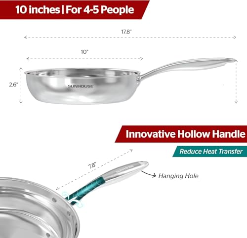 10 Inch Stainless Steel Frying Pan Skillet (Tri-Ply Stainless Steel)