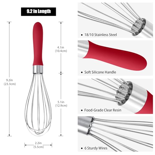 18 8 Stainless Steel Balloon Whisk for Cooking (S / Red)