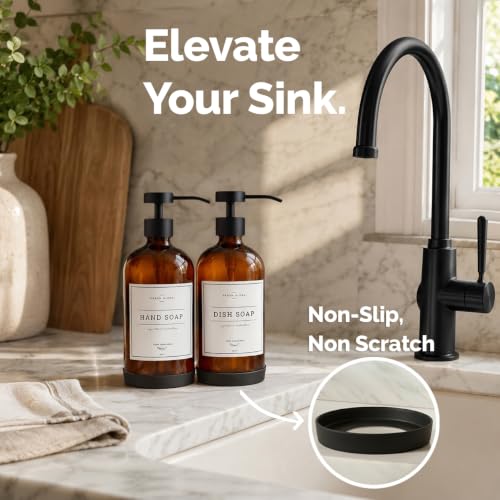 Amber Glass Soap Dispenser Set (Amber Bottle / Matte Black Flat Pump)