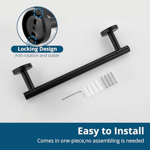 Matte Black Hand Towel Holder for Bathroom Wall (Matte Black / 12" (9" Hanging Length))