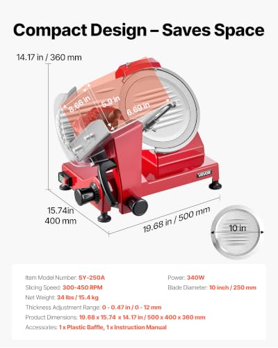 Commercial Meat Slicer 340W Electric Deli Food Slicer 10 inch Blade (10 inch / Red)