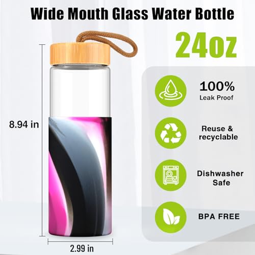 24 oz Glass Water Bottles with Lids (Blackred / 24 Ounces)