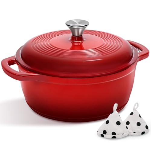 Enameled Cast Iron Dutch Oven Pot With Lid (Red)
