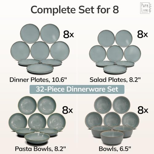 32 Piece Stoneware Dinnerware Set for 8 (Rustic / Smoke Blue / Set for 8 (32pcs))