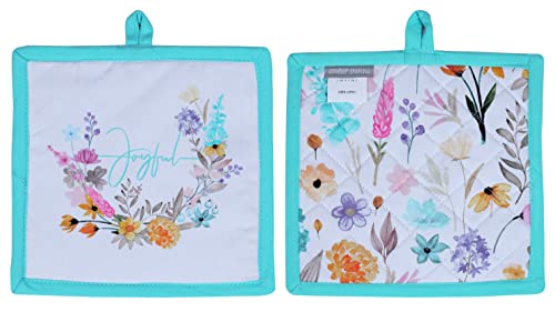 Pot Holders Heat Resistant Cotton Set of 2 Nonslip 8"x8" Inch Hot Pads for Kitchen (8x8 inches / Joyful Floral)