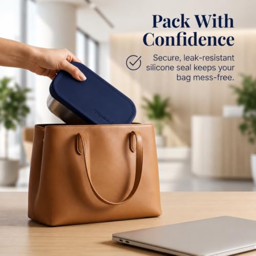 Flexibento Leak proof Stainless Steel Lunch Box Containers with Silicone Lids (ZA-Navy-47OZ-SetOf2)