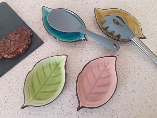 Ceramic Spoon Rest for Stove Top & Kitchen Counter Cooking Spoon Holder for Stove (A, Fruit Green)