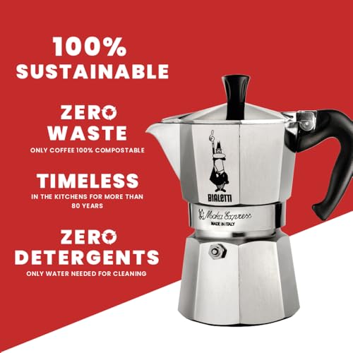 6 Cup Moka Pot and Coffee Ground Bundle 8.8oz Bag with Medium Roast Italian Ground Blend (6 Cups / Classic Moka & Ground Coffee)