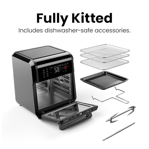 12-Quart 5-in-1 Air Fryer Oven with Digital Timer, Touchscreen, and 12 Presets - Family Size Countertop Convection Oven, Dishwasher-Safe Parts (12 quarts / Black)