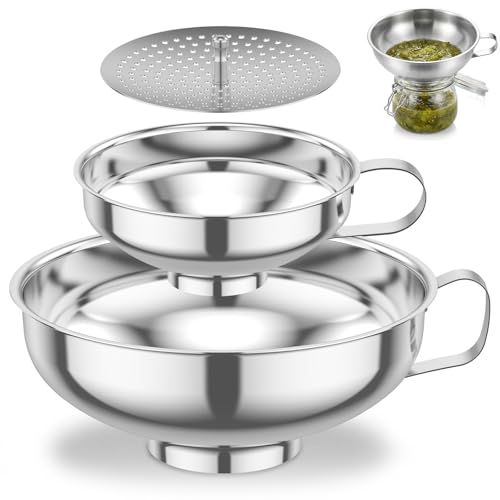 3 Piece Stainless Steel Canning Funnel Set with Strainer (Silver 3pcs)