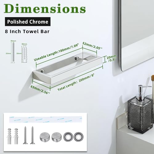 8'' Hand Towel Holder Towel Bar for Bathroom Wall Mounted (Polished Chrome / 8-Inch)