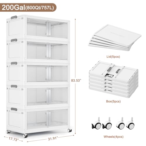 800QT Stackable Storage Bins with Lids (160QT -5pack / White)