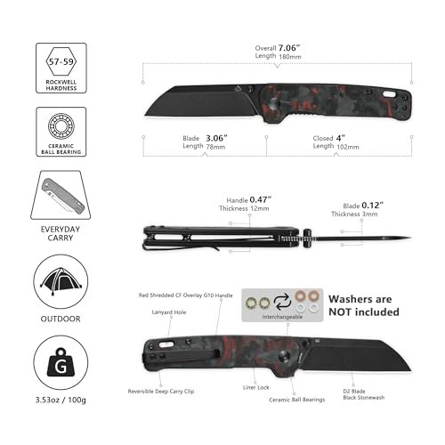 Penguin V2 Folding Pocket Knife (Red Shredded CF Overlay/Black)