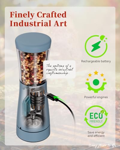 Electric Salt and Pepper Grinder Set with Storage Base (Blue)