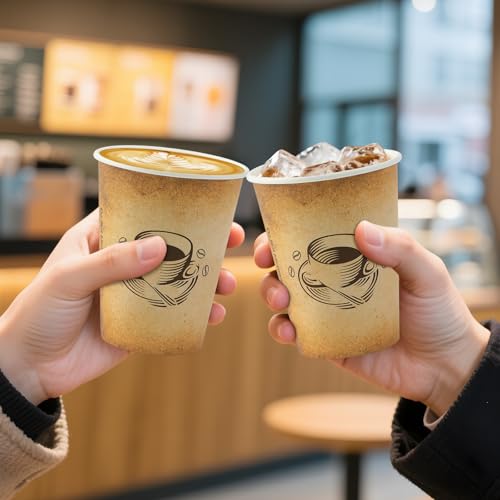300 Pack 12oz Disposable Paper Coffee Cups Retro Design (12OZ-300)