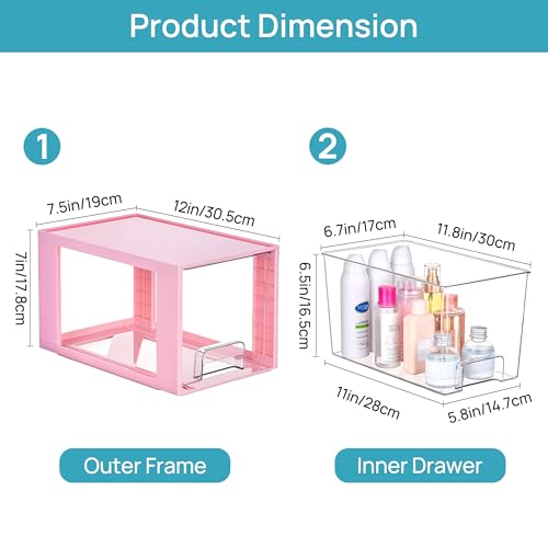 4 Pack Large Stackable Storage Drawers (Pink( 4 Pack))