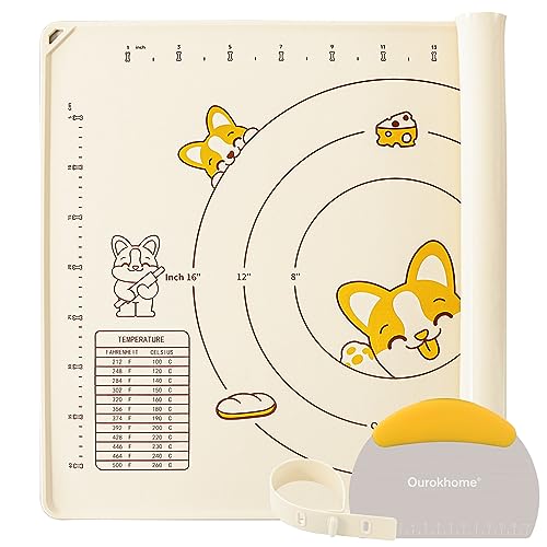 Silicone Baking Mat Sheet and Pastry Dough Cutter (Creamy white / 28"L x 20"W)