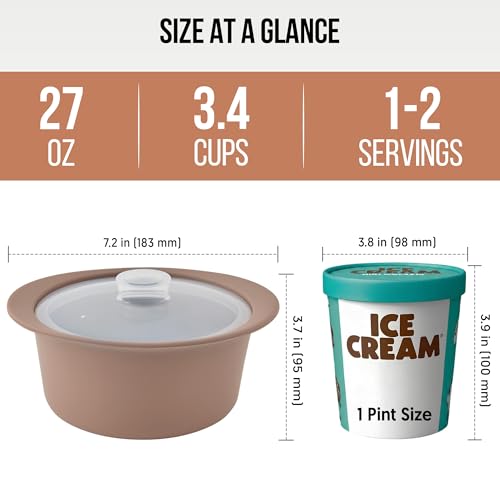 27oz Platinum Silicone Microwave Steamer Pot with Handle & Lid (27oz / Taupe Brown)