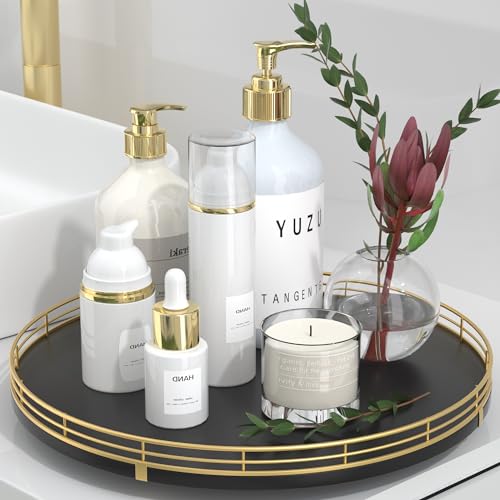 13 Inch Oak Lazy Susan Vanity Tray with Gold Metal Rail (Gold Black / 13)