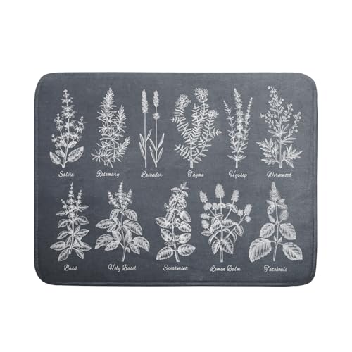 Flower Herbs Dish Drying Mat Wild Plant Dish Rack Mat with Hanging Loop Fast Dry Dish Drainer Pad for Kitchen Counter Sink 18x24 Inch (gray plant collection / 18" x 24")