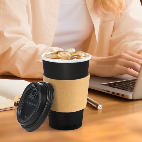 500 Pack 16 oz Disposable Coffee Cups With Lids and Sleeves (Black / 16oz-500Pack)