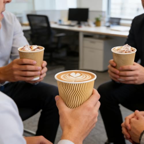 500 Pack 12oz Insulated Disposable Paper Coffee Cups Champagne (Champagne-500 / 12 oz)