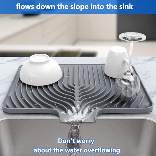 Dish Drying Mat for sink with a bulged edge (18"×12"Raised Sink / Gray)