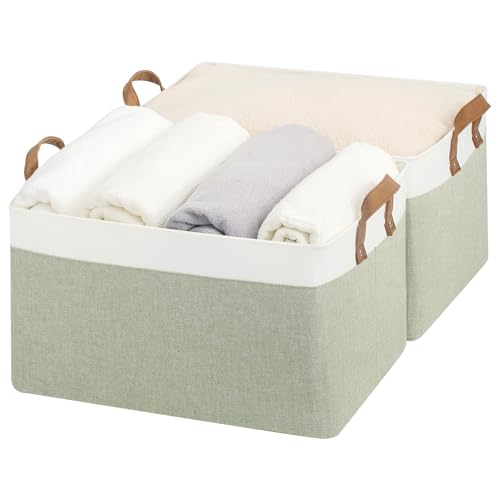 Closet Storage Bins (Green and White / 19" L x 13 ¼" W x 11" H)