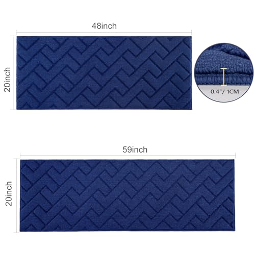 Kitchen Runner Rug (Navy Blue / 20"x48"+20"x59")
