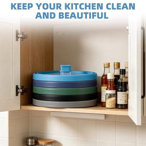 Microwave Splatter Cover Glass Guard Lid with Collapsible Silicone for Food Pot Plate Cover 9.8 inch Blue (Blue / 9.8 inch)