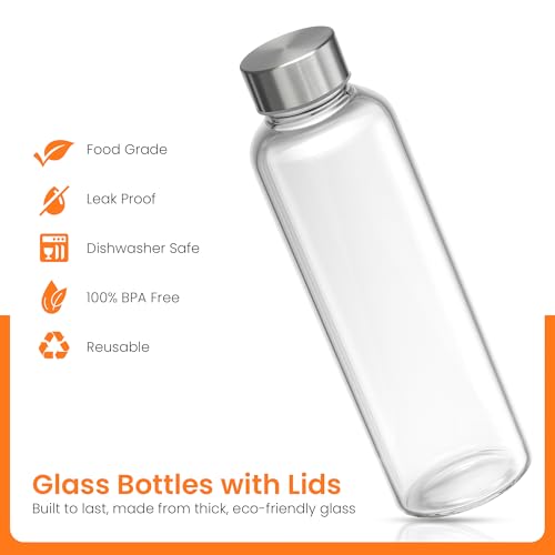 Clear Glass Bottles with Lids 18oz Water Bottles