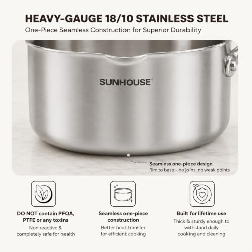 3QT Stainless Steel Saucepan with Pour Spout & Strainer Glass Lid